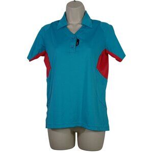 Shimano Cycling Polo Shirt Blue-Green Red Women Size S Polyester Short Sleeve